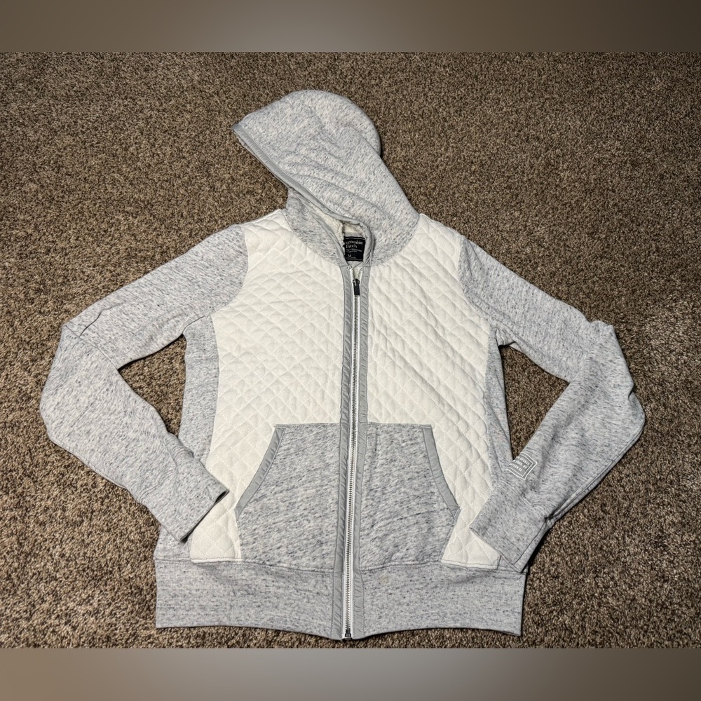 Abercrombie & Fitch Women’s Sherpa Lined Gray & White Full Zip Hoodie, Sz Med